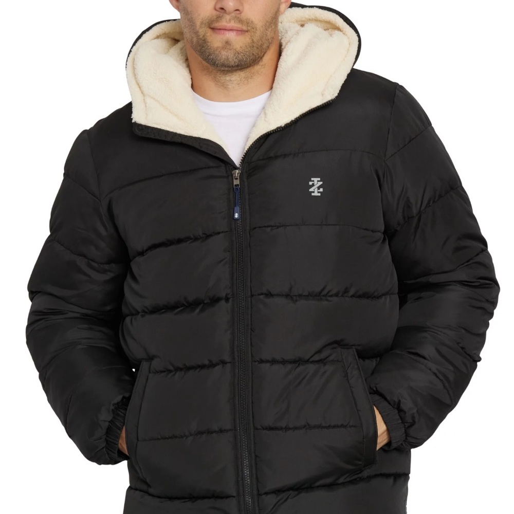 IZOD Black Puffer Jacket with Sherpa Lining NWT